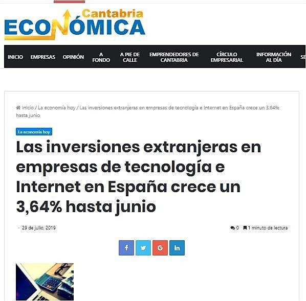 Las inversiones extranjeras en empresas de tecnologa e Internet en Espaa crece un 3,64% hasta junio